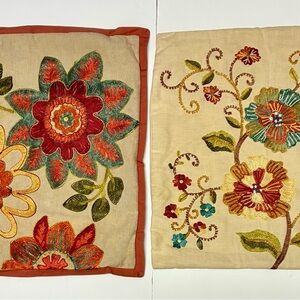Lot of 2 Embroidered Boho Floral Pillow Covers 17” Vibrant Colors Made in India”